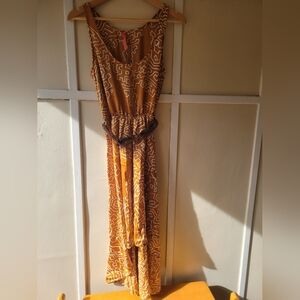 Mustard Yellow Printed Sleeveless Maxi Dress